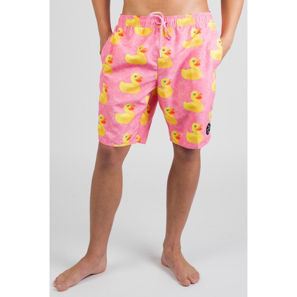 Neff Men’s Pink Ducky Life Graphic Swim Trunks Shorts  Men’s Size Large EUC